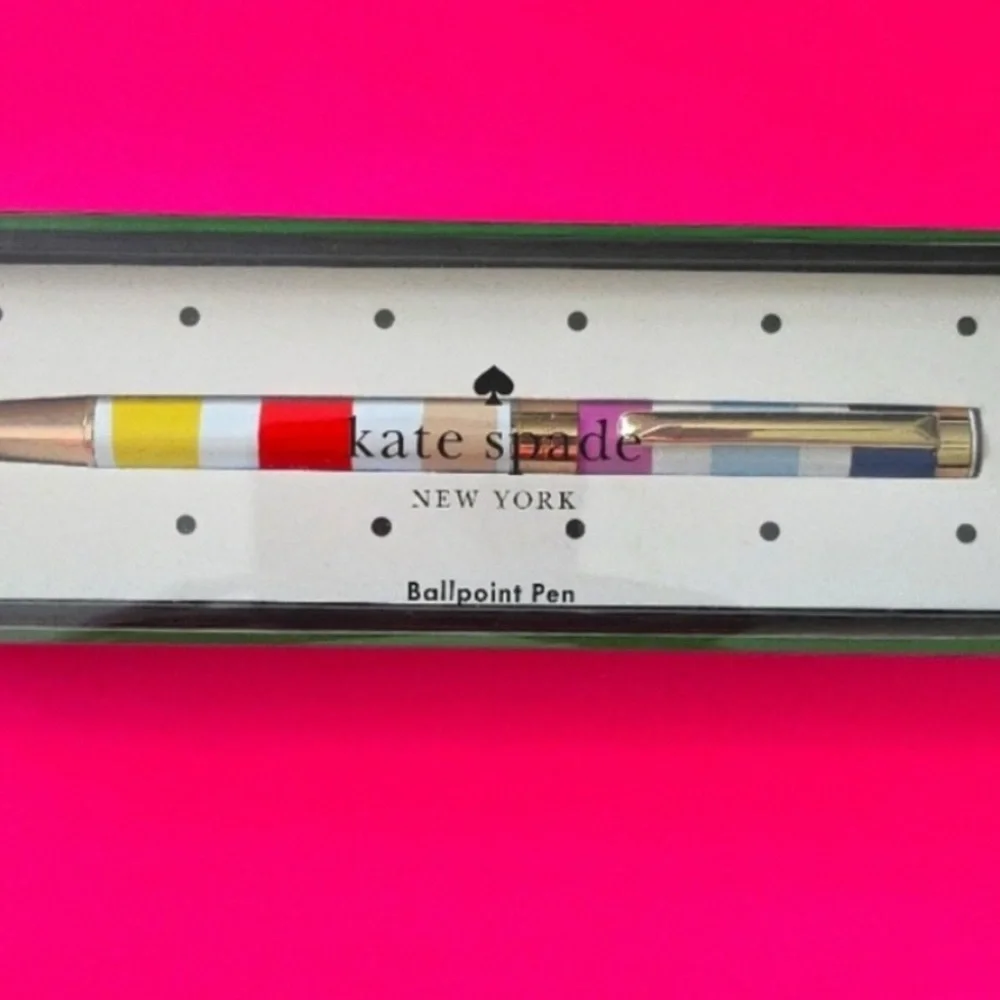 Kate Spade Pink & Blue Notepad Set of 3 & Candy Striped Ballpoint Ink Pen NWT - Picture 4 of 5